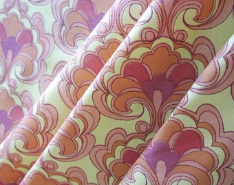 Vintage Upholstery Fabric, Bottom Weight Cotton, Organic Design, Mid-Century Yellow, Orange, Purple Pop Art, BTY