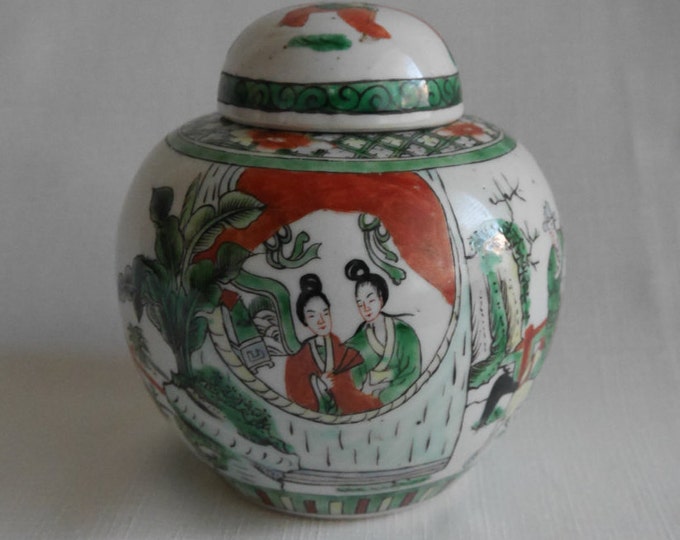 Antique Chinese Famille Verte Ginger Jar With Lid Red Kangxi Etsy