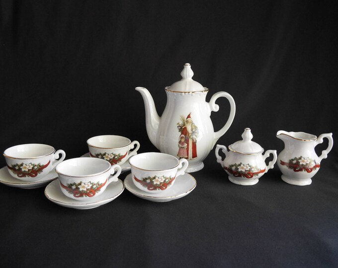 Miniature Ceramic Tea Set With Old World Santa Father Etsy