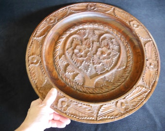 Large Carved Wooden Plate, European Boho Wall Decor