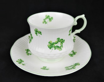 Vintage Rosina Shamrock Teacup and Saucer, Queen's Fine Bone China