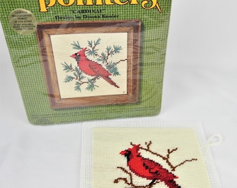 Vintage Cardinal Needlepoint Kit, Partially Completed, Sunset Designs Needle Pointers 5501