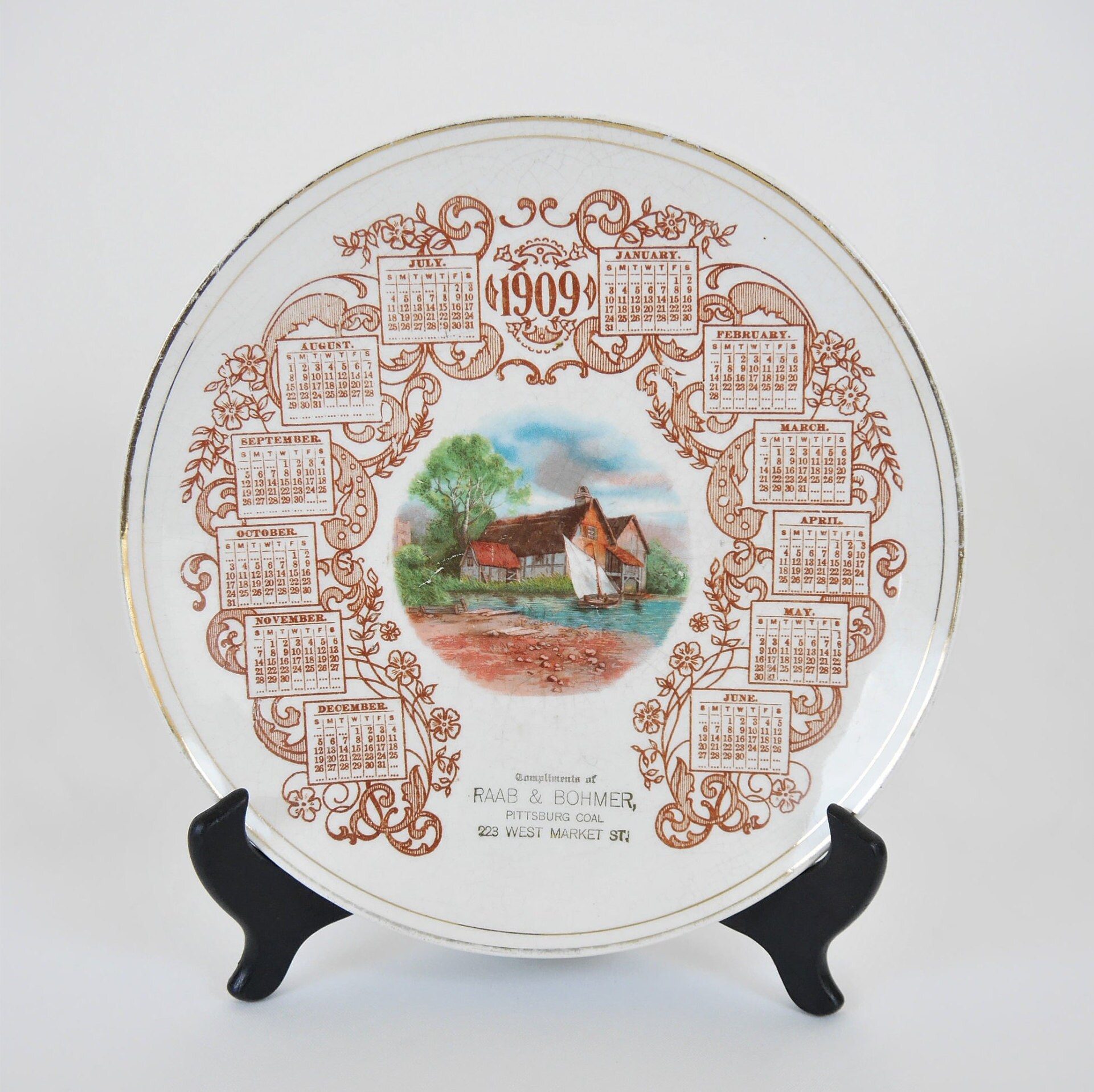 American China Company Antique 1909 Calendar Plate Toronto Etsy