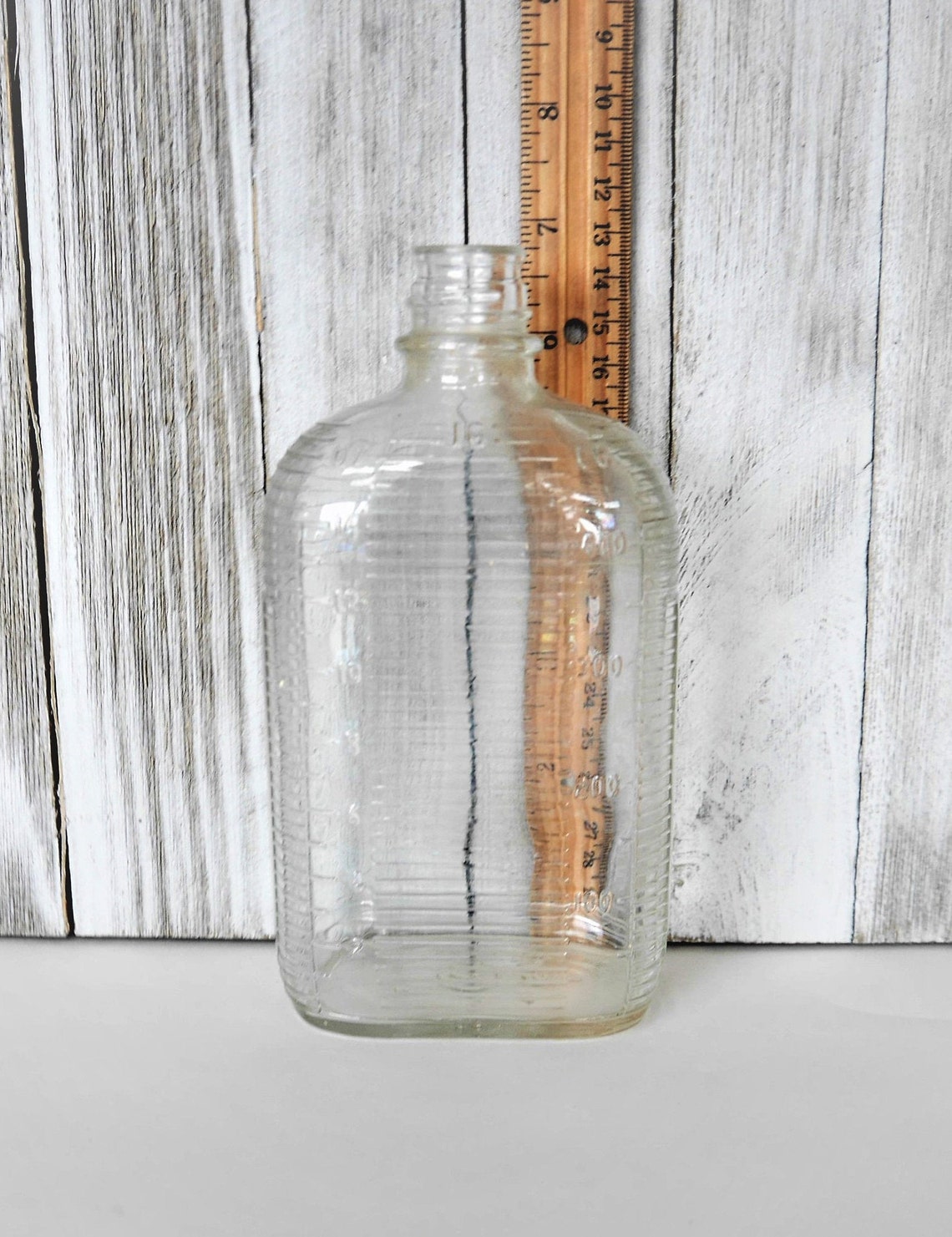 Vintage Glass Bottle Horizontal Rib Lines Marks for Ounces Etsy