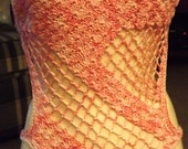 Crochet HandMade One Piece Multicolor Pinks with Open Mesh Front Designs Side Ties At Neck Elastic Sides Swimsuit Swimwear