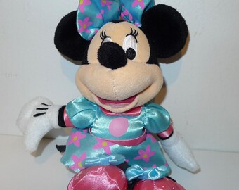 Authentic DISNEY pink blue flower MINIE MOUSE 9" plush