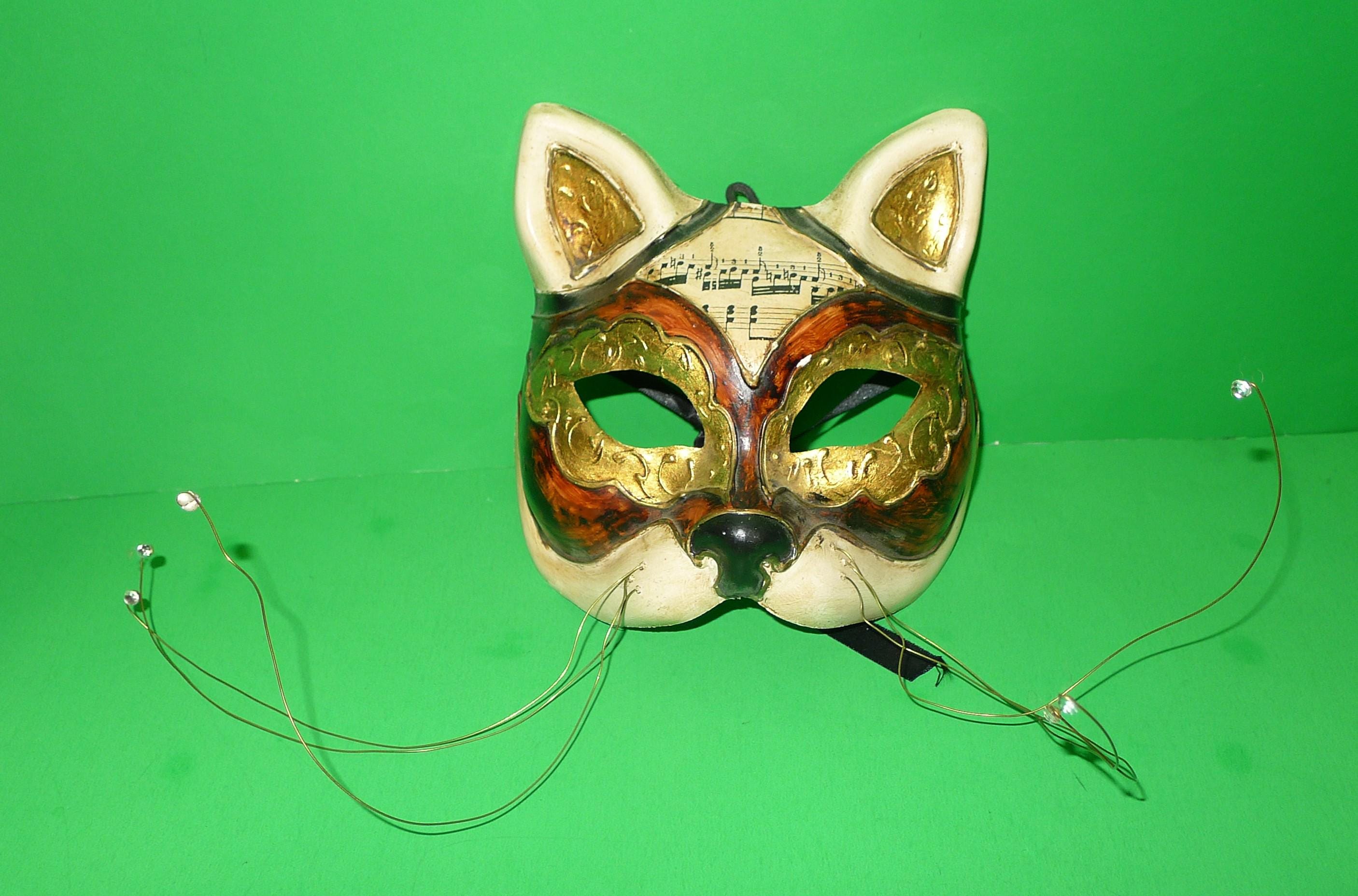 Venetian Hand Made Cat Face Musical Notes Mask - Splendid Carnival Mask with Cat Face