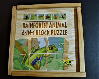 WILD REPUBLIC Rainforest Animal 6 Block Wooden Puzzles
