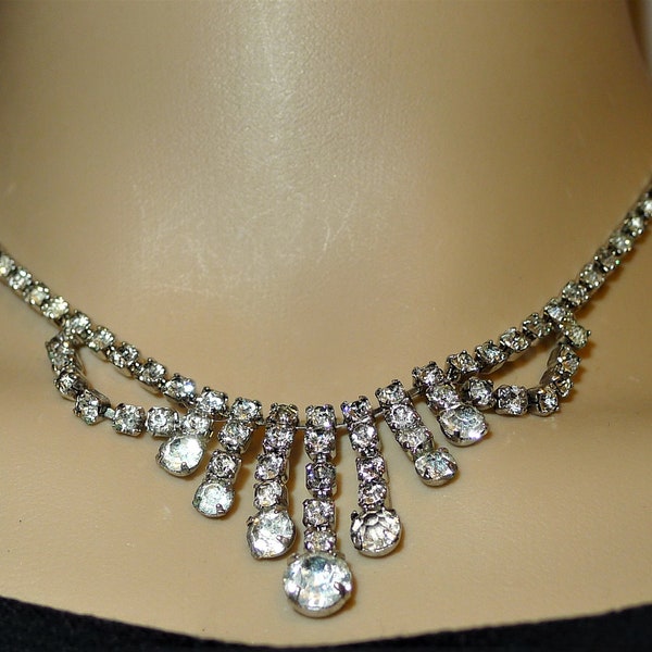Beautiful vintage KRAMER of NEW YORK crystal clear rhinestones choker necklace - Superb rhinestone necklace signed Kramer.
