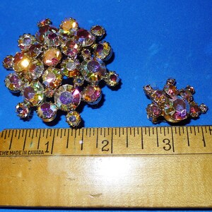 Splendid CONTINENTAL aurora borealis rhinestone brooch and earrings set image 5