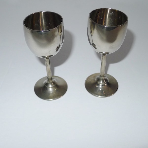 Nice pair of SEVILLE E.P. Brass silver plated goblets - 2 silver plated brass shot glasses.