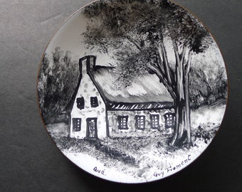 Lovely vtge B/W enamel on copper Country House - signed Guy Froment - Enamel on copper by Guy Froment