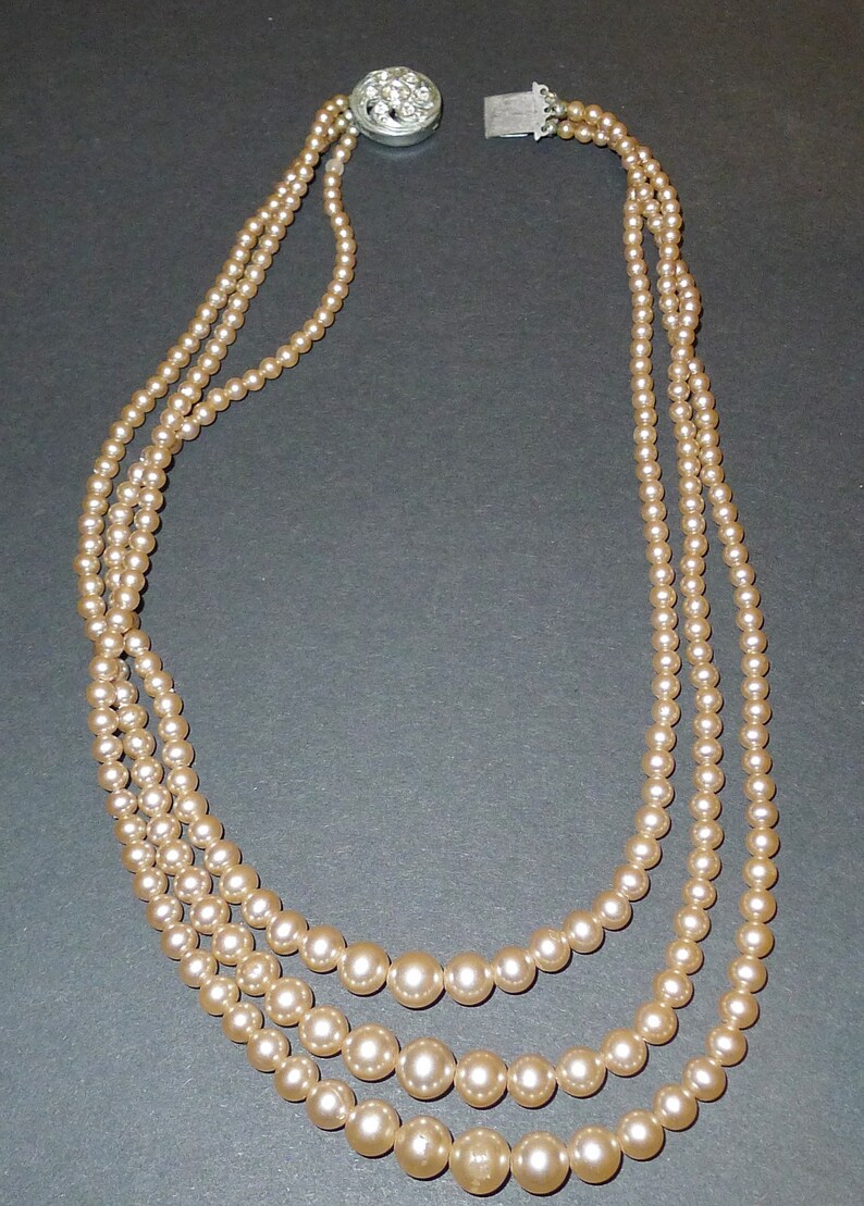 Collier Ancien Triple Rangs Pierres - Bijou Vintage En Pierre, Magnifique