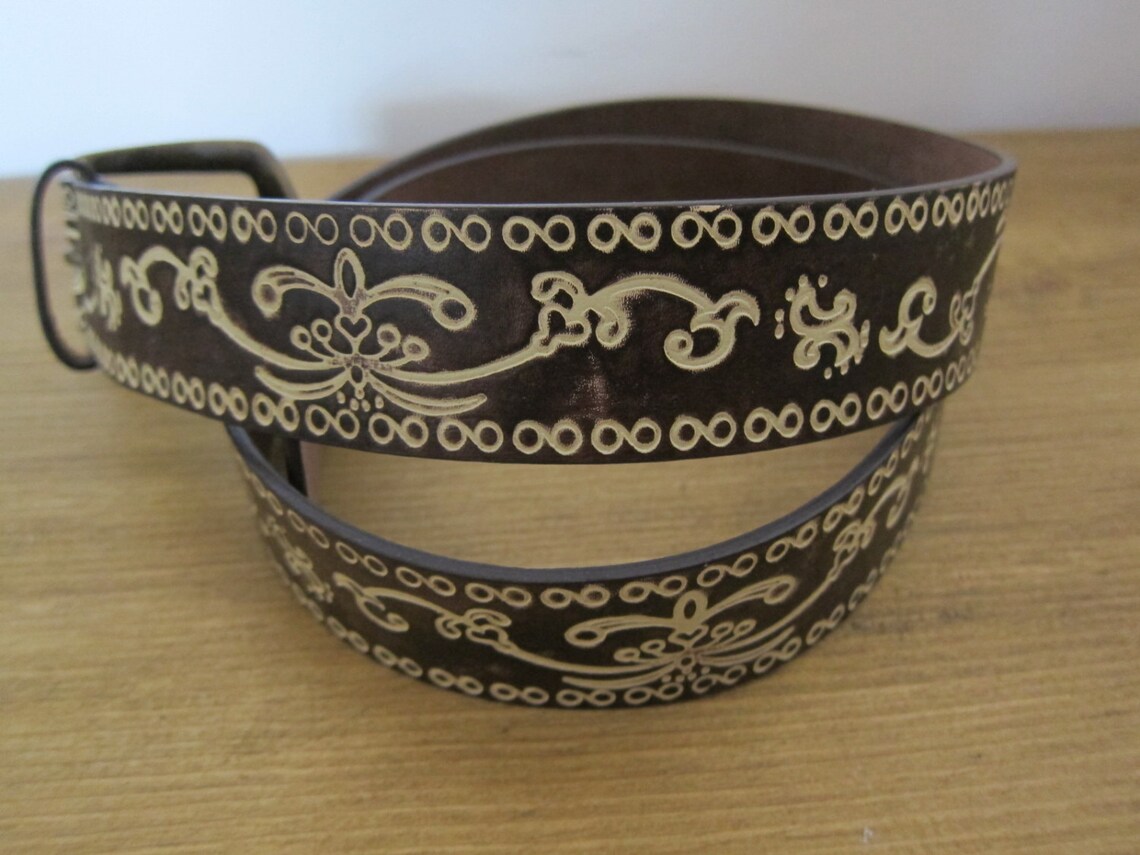 Eco leather belt with embossing pattern Etsy