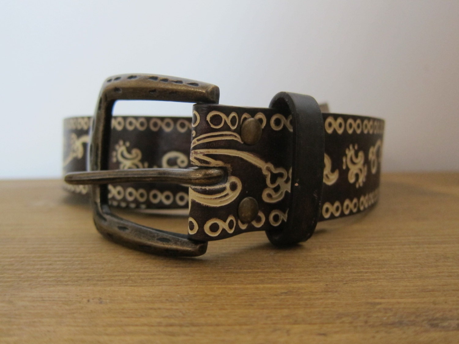 Eco leather belt with embossing pattern Etsy