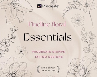 Floral essentials Procreate Stamps: Fine Line Tattoo Brush Set hand drawn (Digital Download)