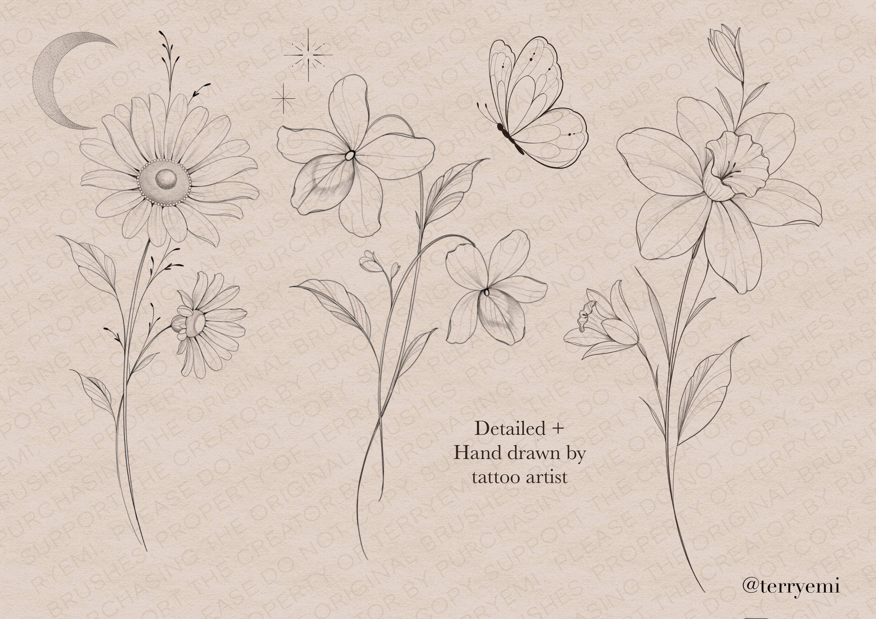 Birth Month Flowers 1 Part - Fineline Procreate Stamps: 6 Months ...