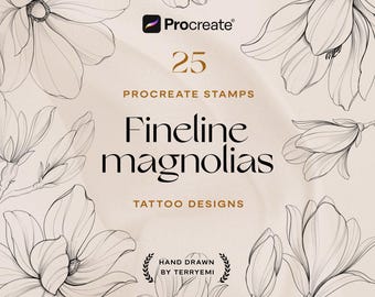 Magnolia Procreate Stamps: 25 Fine Line Tattoo Brush Set (Digital Download)
