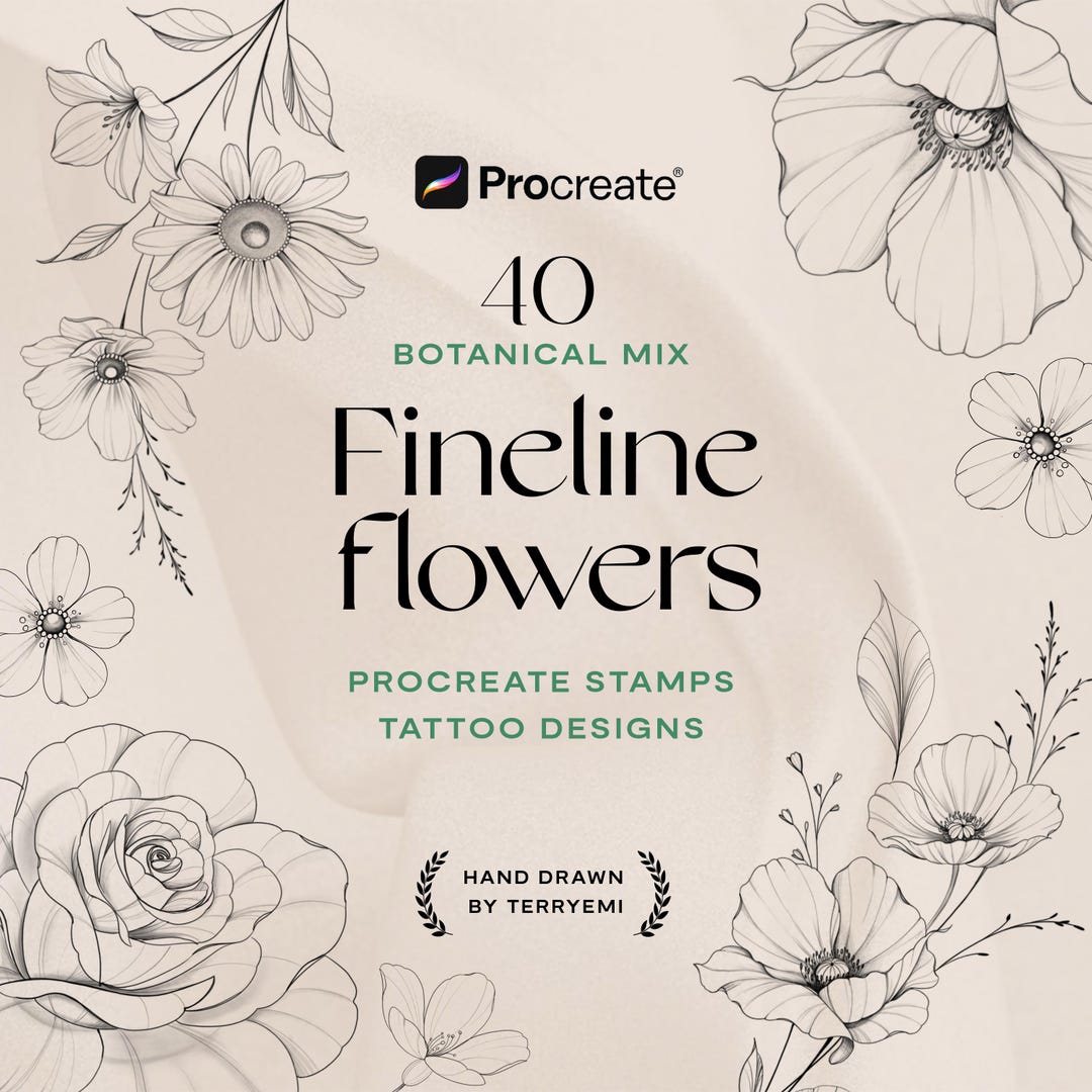 Floral Procreate Stamps: Fine Line Tattoo Brush Set (digital Download ...