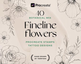 Floral Procreate Stamps: Fine Line Tattoo Brush Set (Digital Download)