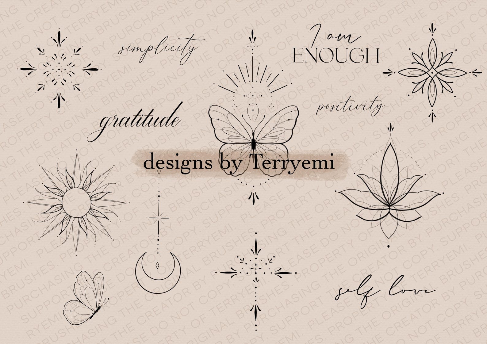 Fineline Feminine Procreate Stamps: Flowers and Symbols Tattoo Brush ...