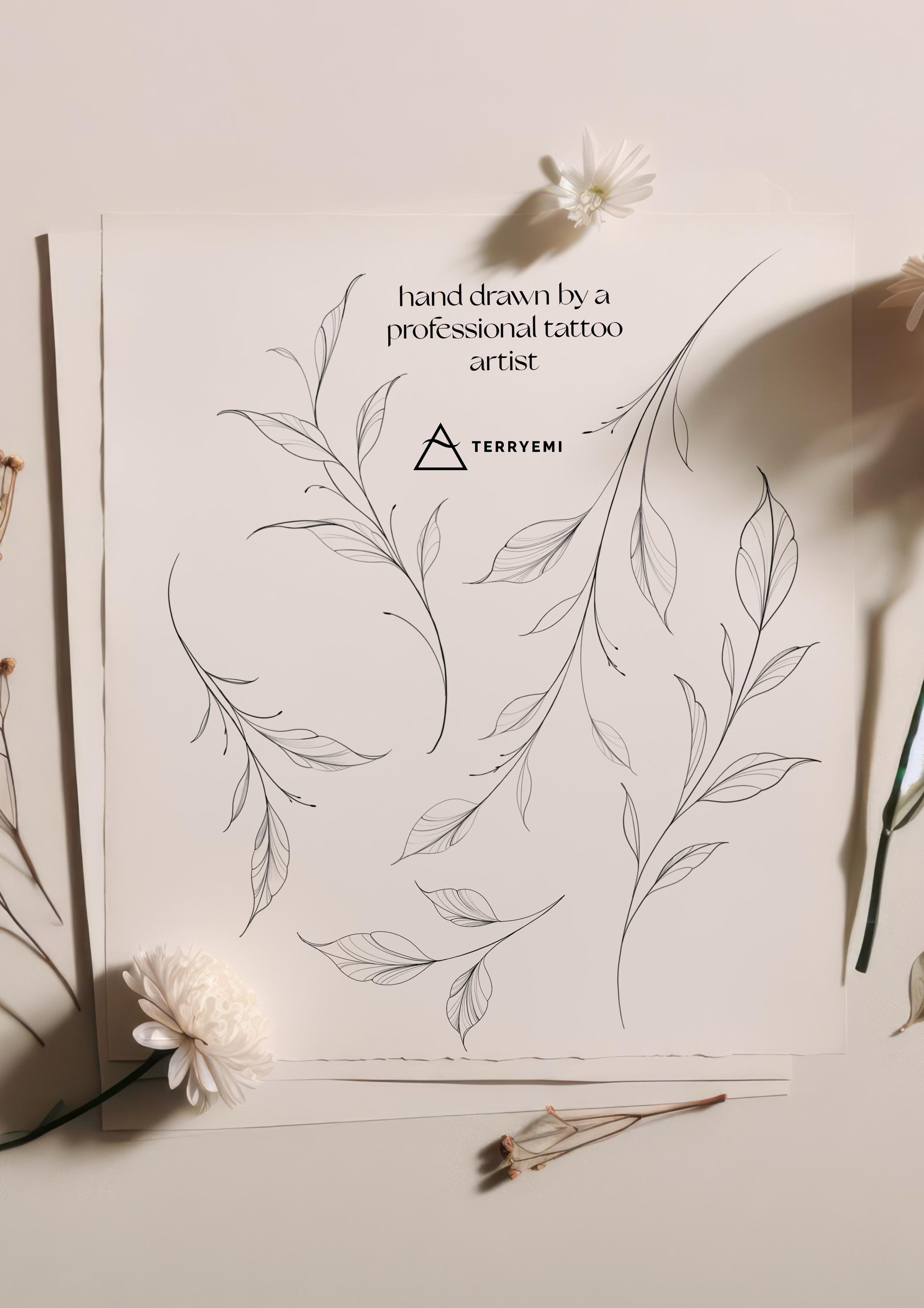 Leaves Procreate Stamps: Fine Line Tattoo Brush Set Hand Drawn (digital ...