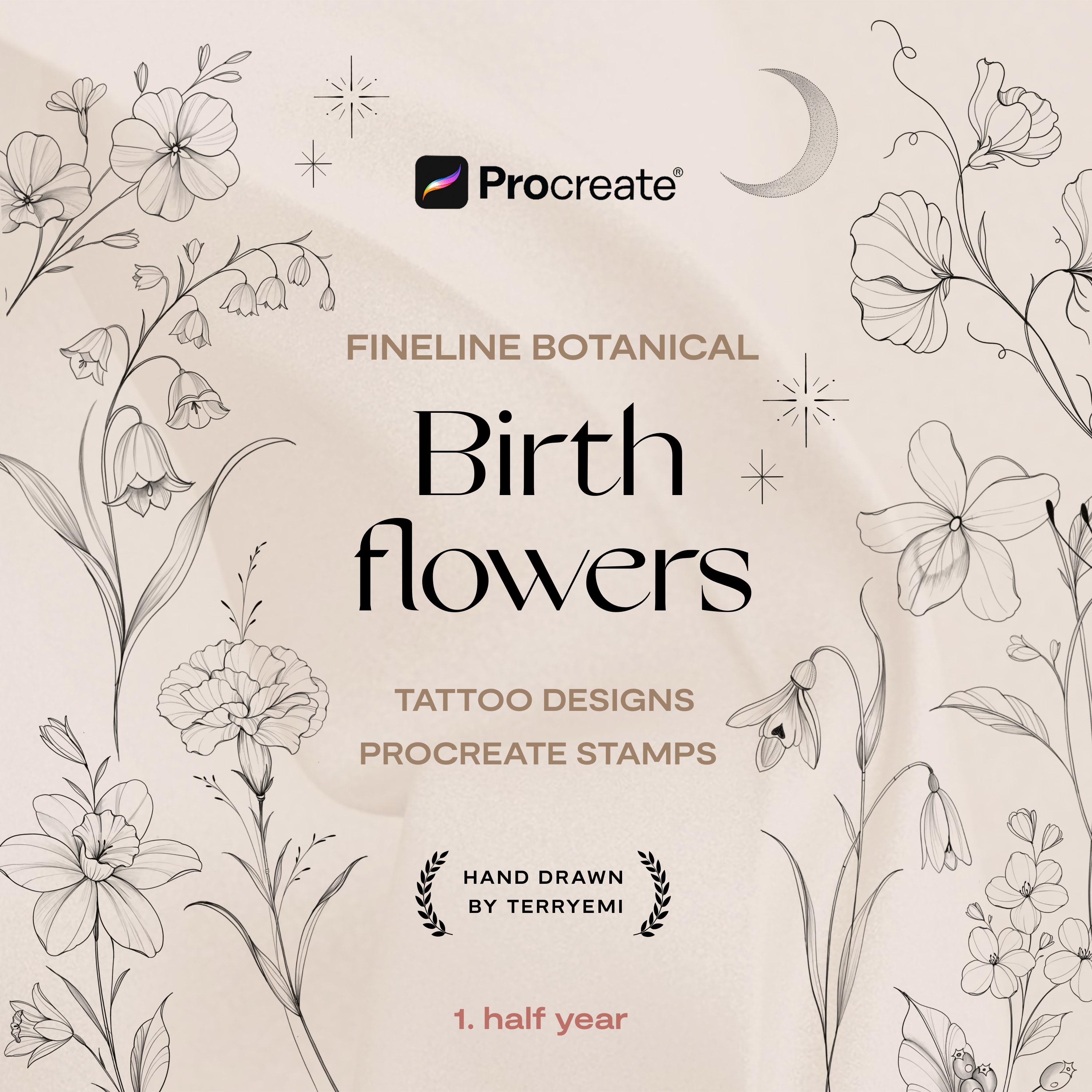 Birth Month Flowers 1 Part - Fineline Procreate Stamps: 6 Months ...