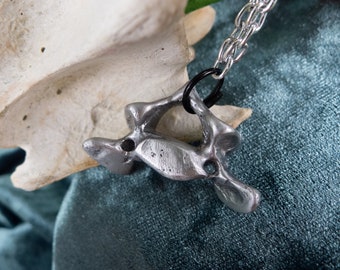 Cervical vertebrae casting, vertebra, recycled aluminum casting, wearable metal taxidermy, aluminum bone necklace