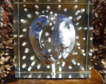 Fragments, tabletop eclectic sculpture, metal face sculpture, recycled and upcycled art, universal, spiritual, sculpture