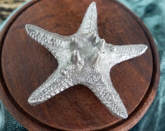 Metal Starfish decoration, armored starfish casting, metal taxidermy, mantlepiece decoration, shrine decor, handmade art, metal sculpture