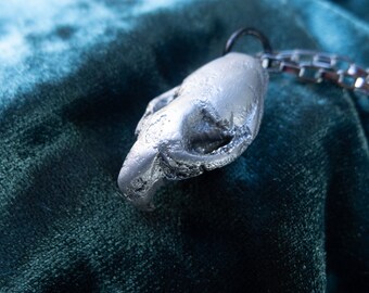 Mouse skull casting, metal taxidermy object, oddity, handmade aluminum casting, recycled aluminum necklace