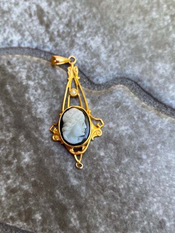 Carved Black Cameo Lavalier - As Is