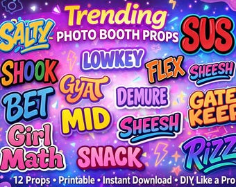 Gen Z Slang Photo Booth Props, Teen Party Signs, Printable Decorations (Instant Download)