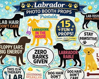 Accesorios imprimibles para fotomatón de Labrador, decoraciones para fiestas de perros, letreros de cumpleaños para cachorros, descarga instantánea para hacer tú mismo.