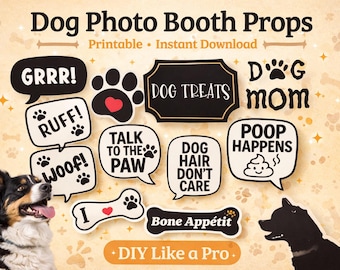 Accesorios imprimibles para fotomatón de perros, decoraciones para fiestas de cachorros, carteles de cumpleaños para mascotas, descarga instantánea para hacerlo tú mismo.