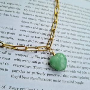 Gold Plated Paperclip Chain with Jade Heart Pendant