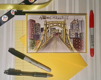 Pittsburgh Greeting Card 3 Pack - 4x6 Hand painted Design - Blank Inside