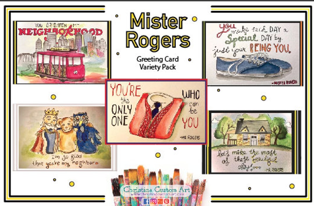 Mister Rogers Greeting Card Variety Pack - 5 Hand Painted Designs ...