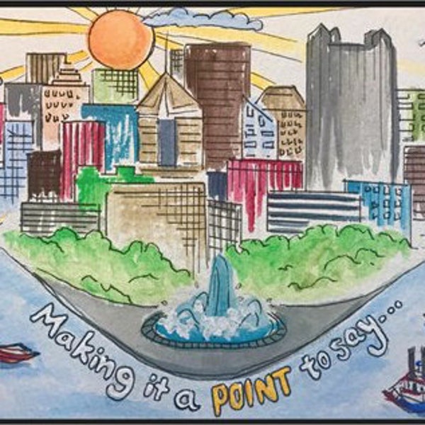 Pittsburgh Point Greeting Card 3 Pack - 4x6 Hand painted Design - Blank Inside
