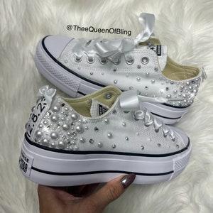 Platform Wedding Converse for bride, Bling converse, Pearl converse, Bride converse, bridal sneakers