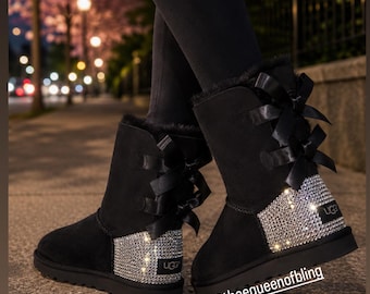 UGG Bailey Button Suede Boots Embellished With Swarovski Crystals