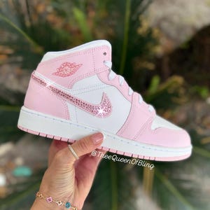 Bling pink and white toddler/kids/womens Jordan 1 mids