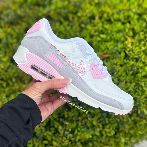 nike air max 90's in pink with swarovski silver crystals