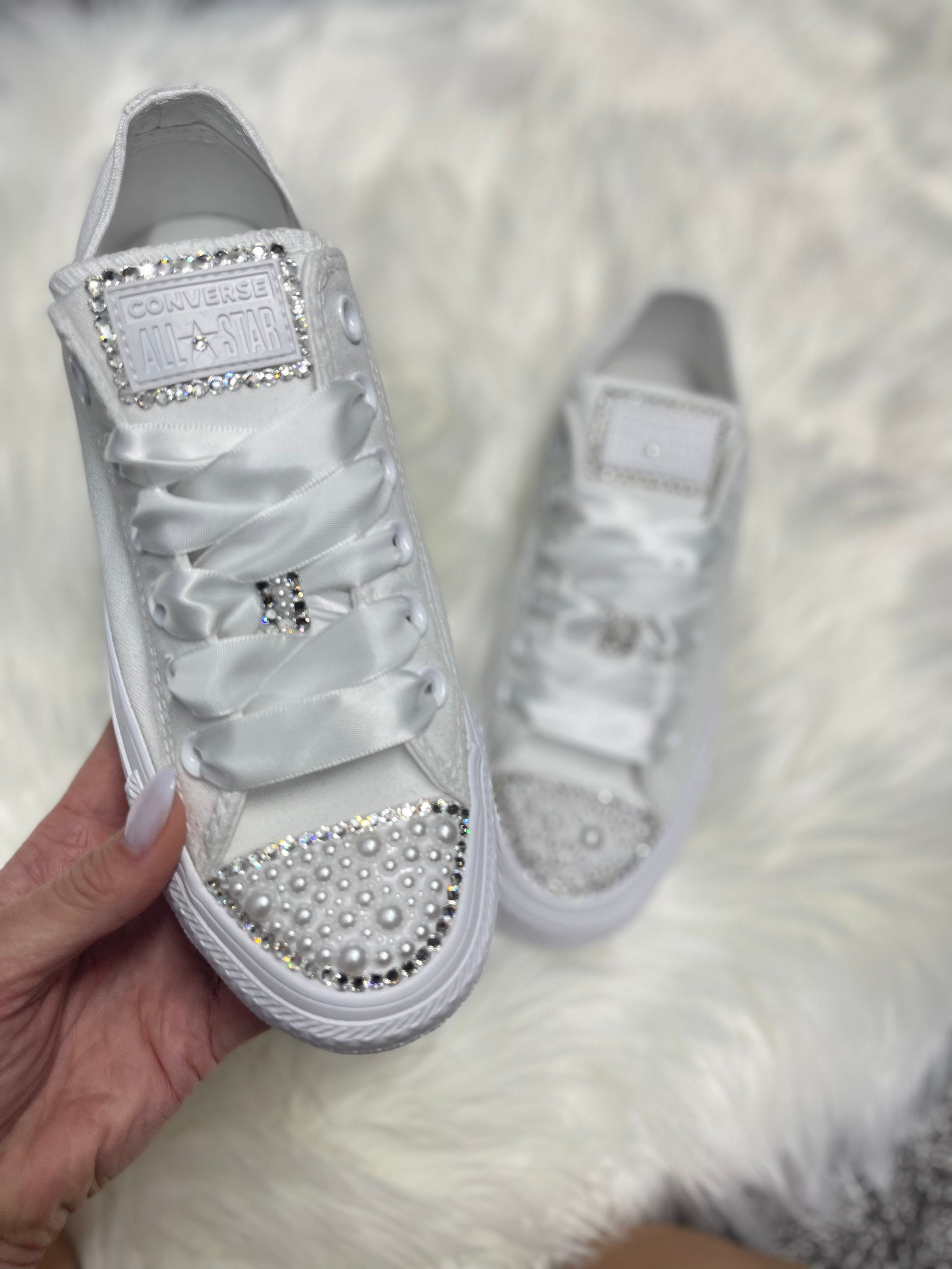JEKO Women's Glitter Tennis Sneakers Floral Dressy Sparkly Sneakers  Rhinestone Bling Wedding Bridal Shoes Shiny Sequin Shoes