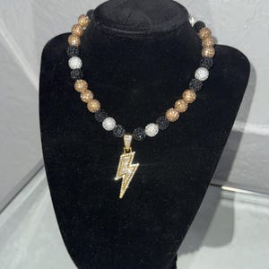 Customizable Baseball necklace with diamond lightning bolt