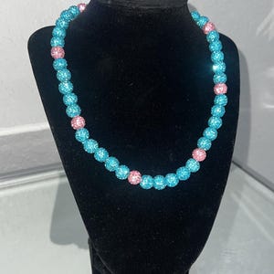 Blauwgroen en roze honkbalketting, honkbalketting met strassteentjes, honkbaldruppel, baseball blingketting