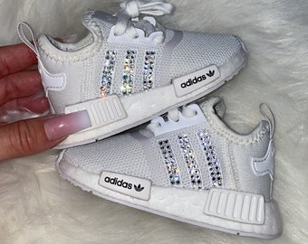 Toddler white adidas NMD with swarvoski crystals