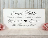 Personalised Sweet Table Wedding Sign Free Standing Vintage Shabby Chic White Wooden 02
