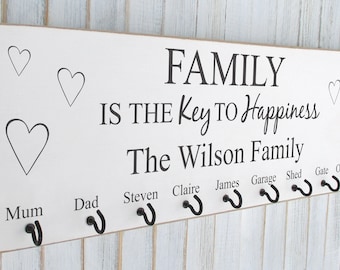 Personalised House Warming Gift Wooden Key Hook Family Is The Key To Happiness 02