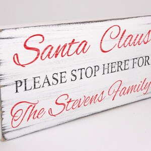 Personalised Santa Please Stop Shabby Vintage Chic Christmas Gift Sign Plaque 02